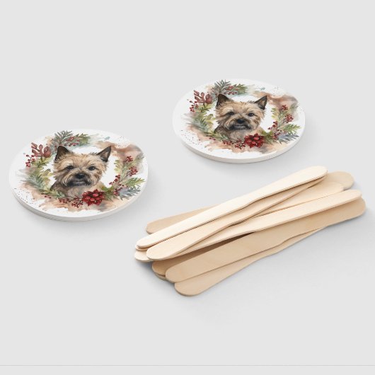 Cairn Terrier Kerstkrans Feestelijke Pup Handwaaier (Niet-gemonteerd)