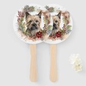 Cairn Terrier Kerstkrans Feestelijke Pup Handwaaier (Voorkant en achterkant)