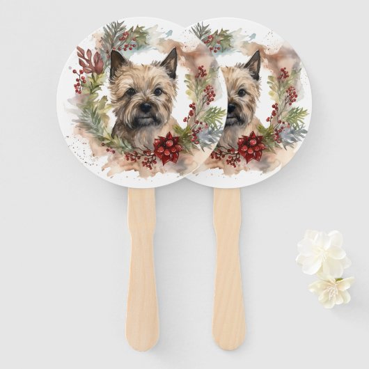 Cairn Terrier Kerstkrans Feestelijke Pup Handwaaier (Voorkant en achterkant)