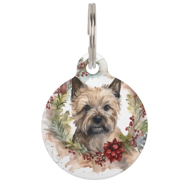 Cairn Terrier Kerstkrans Feestelijke Pup Huisdierpenning (Voorkant)