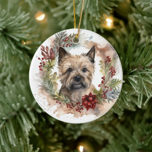 Cairn Terrier Kerstkrans Feestelijke Pup Keramisch Ornament (Boom)
