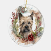 Cairn Terrier Kerstkrans Feestelijke Pup Keramisch Ornament (Links)