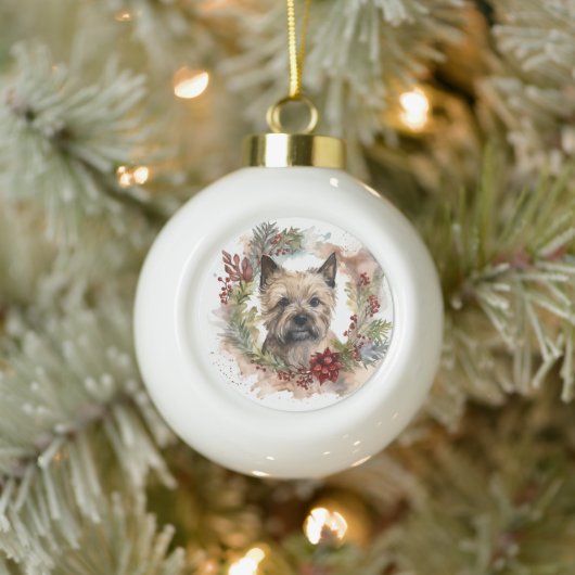Cairn Terrier Kerstkrans Feestelijke Pup Keramische Bal Ornament (Boom)