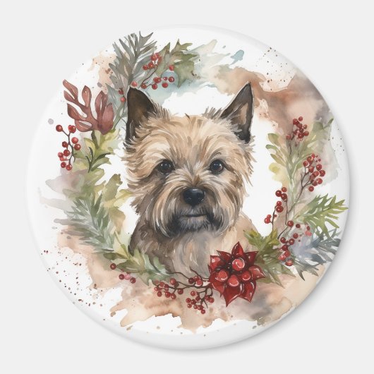 Cairn Terrier Kerstkrans Feestelijke Pup Magneet (Voorkant)