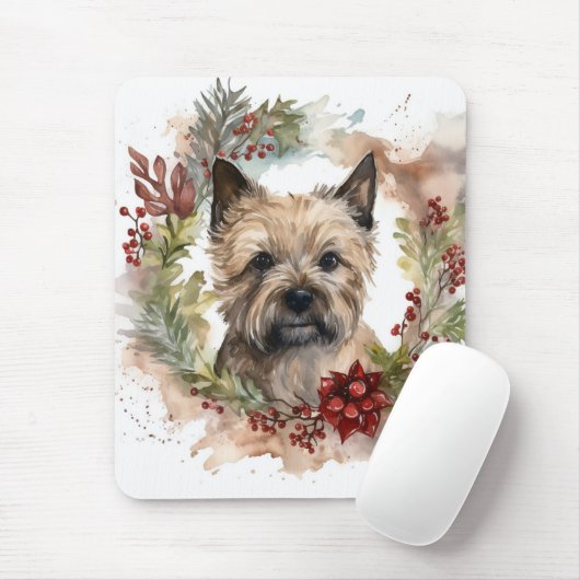 Cairn Terrier Kerstkrans Feestelijke Pup Muismat (Met muis)