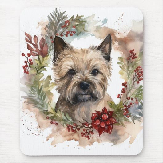 Cairn Terrier Kerstkrans Feestelijke Pup Muismat (Voorkant)