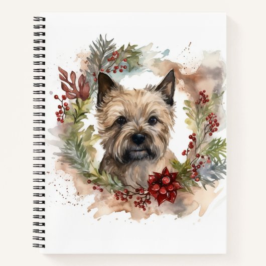 Cairn Terrier Kerstkrans Feestelijke Pup Notitieboek (Voorkant)