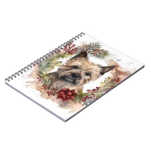 Cairn Terrier Kerstkrans Feestelijke Pup Notitieboek (Linkerzijde)