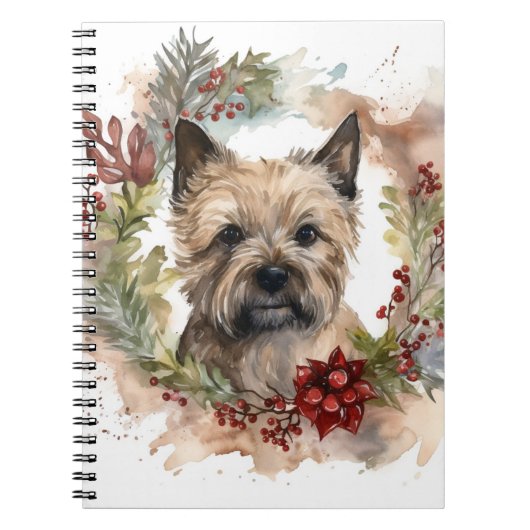 Cairn Terrier Kerstkrans Feestelijke Pup Notitieboek (Voorkant)