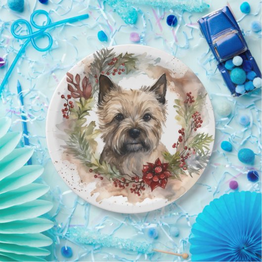 Cairn Terrier Kerstkrans Feestelijke Pup Papieren Bordje (Feest)