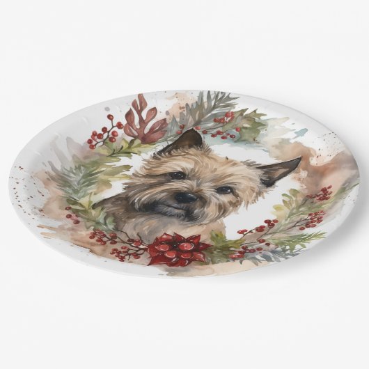 Cairn Terrier Kerstkrans Feestelijke Pup Papieren Bordje (Gekanteld)