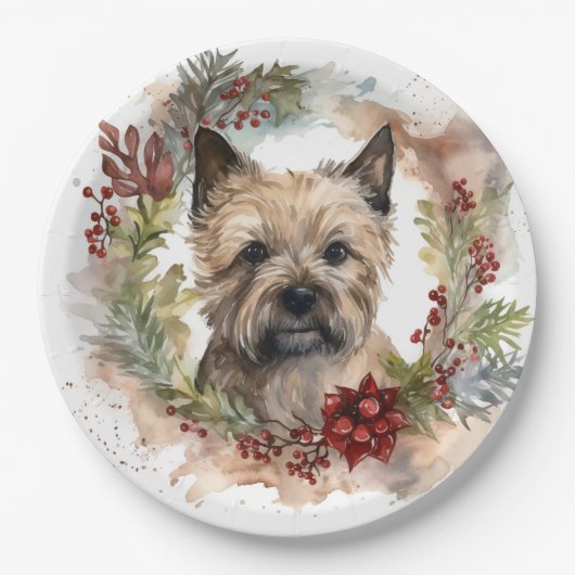 Cairn Terrier Kerstkrans Feestelijke Pup Papieren Bordje (Voorkant)