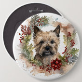 Cairn Terrier Kerstkrans Feestelijke Pup Ronde Button 6,0 Cm (Voorkant /achterkant)