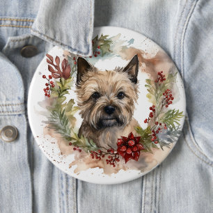 Cairn Terrier Kerstkrans Feestelijke Pup Ronde Button 6,0 Cm