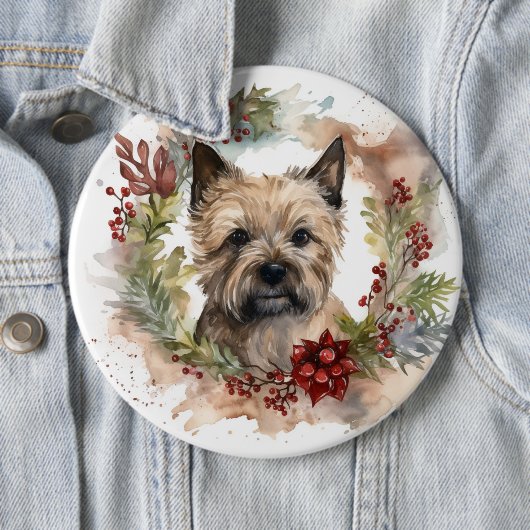 Cairn Terrier Kerstkrans Feestelijke Pup Ronde Button 6,0 Cm (In situ)