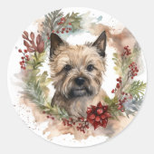 Cairn Terrier Kerstkrans Feestelijke Pup Ronde Sticker (Voorkant)