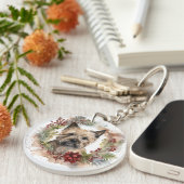 Cairn Terrier Kerstkrans Feestelijke Pup Sleutelhanger (Voorkant Rechts)