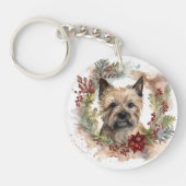 Cairn Terrier Kerstkrans Feestelijke Pup Sleutelhanger (Voorkant)