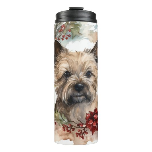 Cairn Terrier Kerstkrans Feestelijke Pup Thermosbeker (Voorkant)