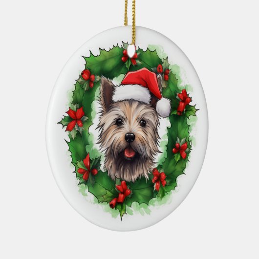 Cairn Terrier Kerstkrans Keramisch Ornament (Rechts)