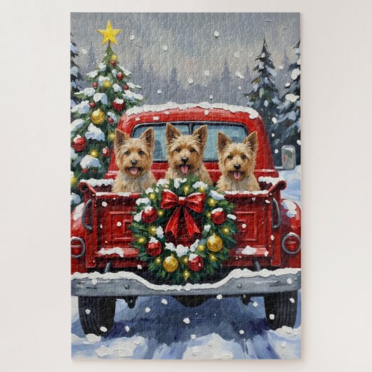 Cairn Terrier Kerstmis Rode Truck Kerstfeest Legpuzzel (Verticaal)
