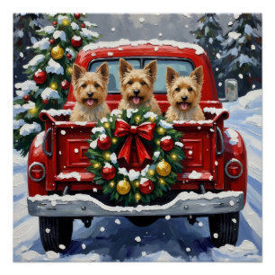 Cairn Terrier Kerstmis Rode Truck Kerstfeest Perfect Poster
