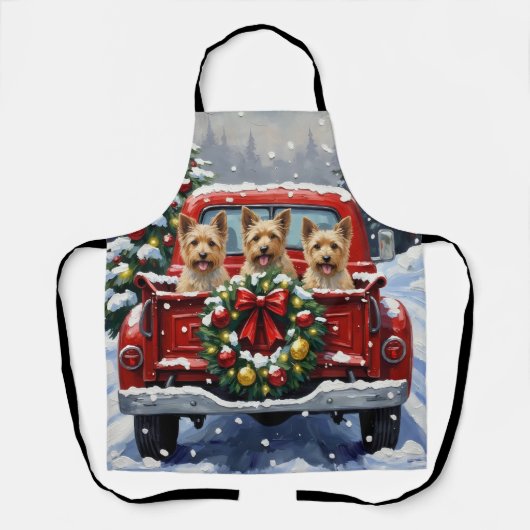Cairn Terrier Kerstmis Rode Truck Kerstfeest Schort (Voorkant)