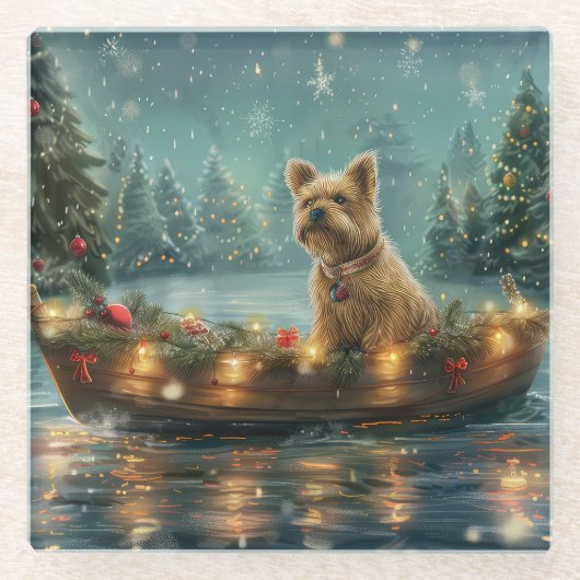 Cairn Terrier Kerstvakantie Glazen Onderzetter (Voorkant)