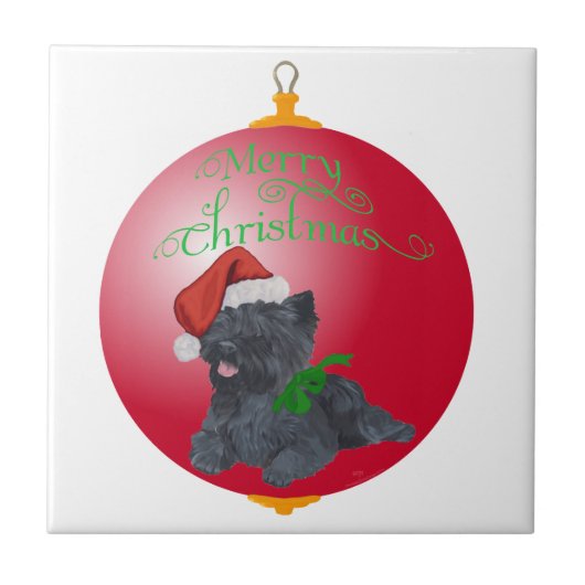 Cairn Terrier Kerstversiering Tegeltje (Voorkant)