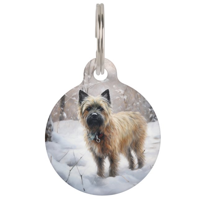 Cairn Terrier Laat het Sneeuwen Kerstmis Huisdierpenning (Voorkant)