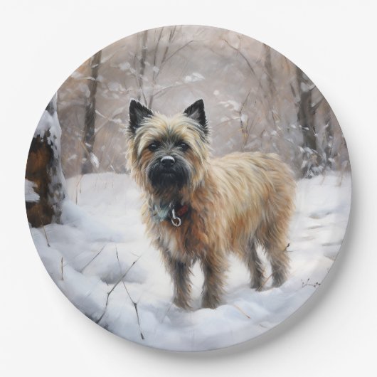 Cairn Terrier Laat het sneeuwen Kerstmis Papieren Bordje (Voorkant)