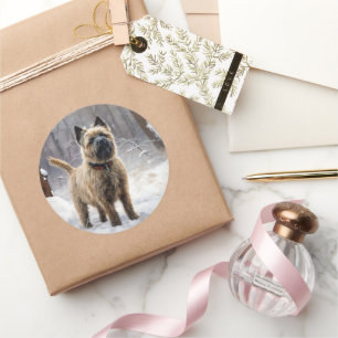 Cairn Terrier Laat het Sneeuwen Kerstmis Ronde Sticker