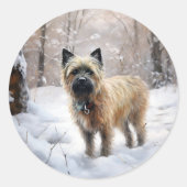 Cairn Terrier Laat het sneeuwen Kerstmis Ronde Sticker (Voorkant)
