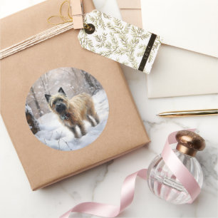 Cairn Terrier Laat het sneeuwen Kerstmis Ronde Sticker