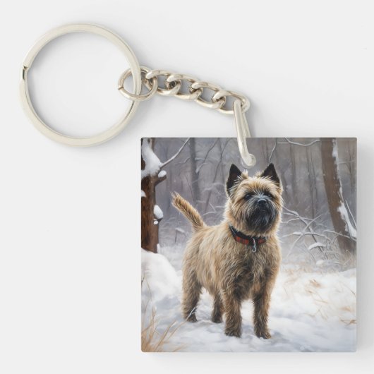 Cairn Terrier Laat het sneeuwen Kerstmis Sleutelhanger (Voorkant)