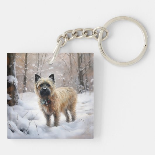 Cairn Terrier Laat het sneeuwen Kerstmis Sleutelhanger (Achterkant)
