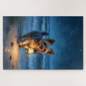 Cairn Terrier Lantaarn Strand Nacht Legpuzzel (Horizontaal)