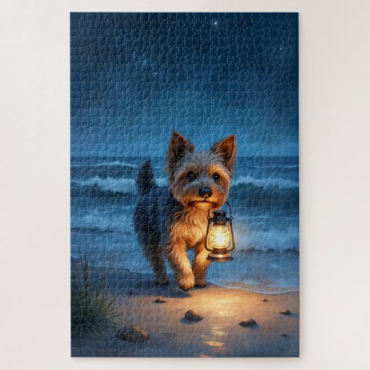 Cairn Terrier Lantaarn Strand Nacht Legpuzzel (Verticaal)