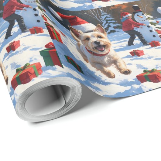 Cairn Terrier loopt in de sneeuw met kerst Pet Cadeaupapier (Rol Hoek)