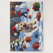 Cairn Terrier loopt in de sneeuw met kerst Pet Legpuzzel (Verticaal)