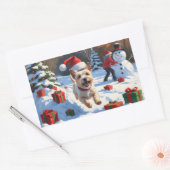 Cairn Terrier loopt in de sneeuw met kerst Pet Rechthoekige Sticker (Envelop)