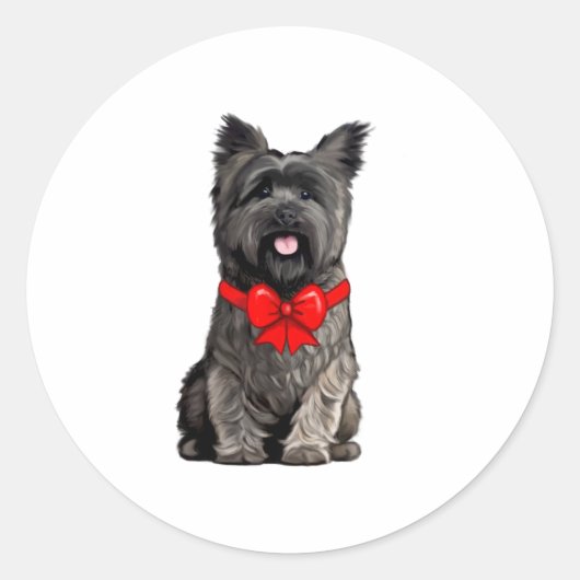 Cairn Terrier met een kerststrik Kaart Ronde Sticker (Voorkant)