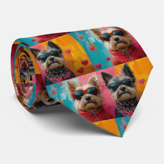 Cairn Terrier Met Hartrozen Valentijnsdag Stropdas (Opgerold)