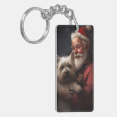 Cairn Terrier met Kerstman Feestelijke Kerstmis Sleutelhanger (Voorkant Links)