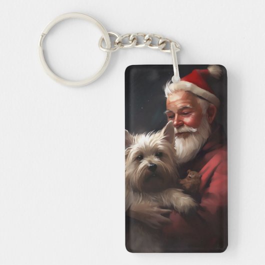 Cairn Terrier met Kerstman Feestelijke Kerstmis Sleutelhanger (Voorkant)