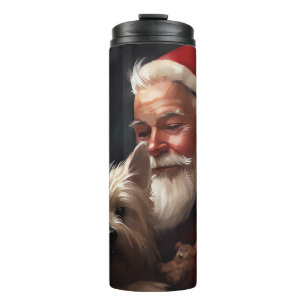 Cairn Terrier met Kerstman Feestelijke Kerstmis Thermosbeker