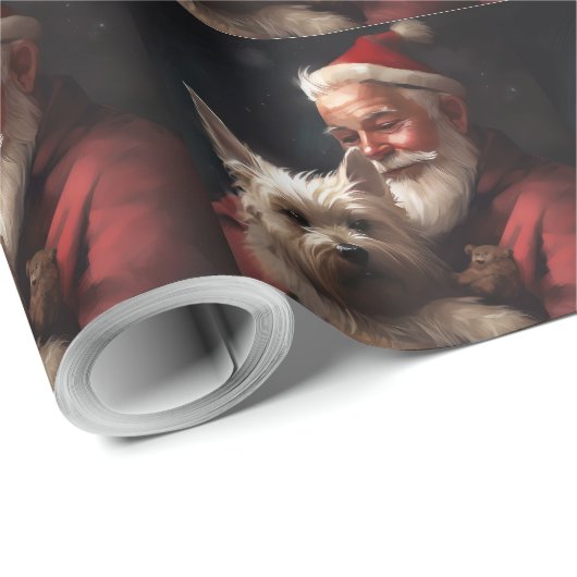 Cairn Terrier met Sinterklaas Feestelijke Kerstmis Cadeaupapier (Rol Hoek)