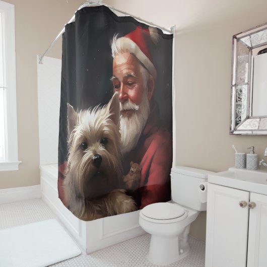 Cairn Terrier met Sinterklaas Feestelijke Kerstmis Douchegordijn (In situ)