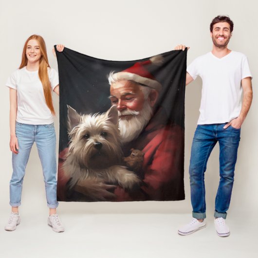Cairn Terrier met Sinterklaas Feestelijke Kerstmis Fleece Deken (In situ)