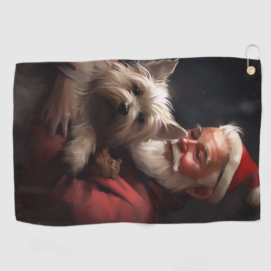 Cairn Terrier met Sinterklaas Feestelijke Kerstmis Golfhanddoek (Horizontaal)